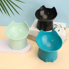 Elevated cat bowl, tilted elevated pet feeding tray with neck protection, anti rollover plastic cat food bowl