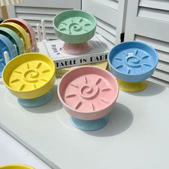 High Foot Slow Feeder Pet Bowl Cat Medium Capacity Anti Choking Anti Tilt Spine Care Ceramic Household Single Bowl