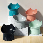 Elevated cat bowl, tilted elevated pet feeding tray with neck protection, anti rollover plastic cat food bowl