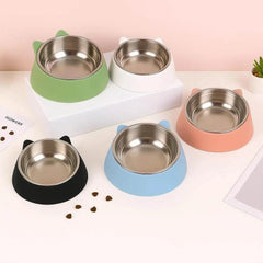 Tilted split pet feeding bowl