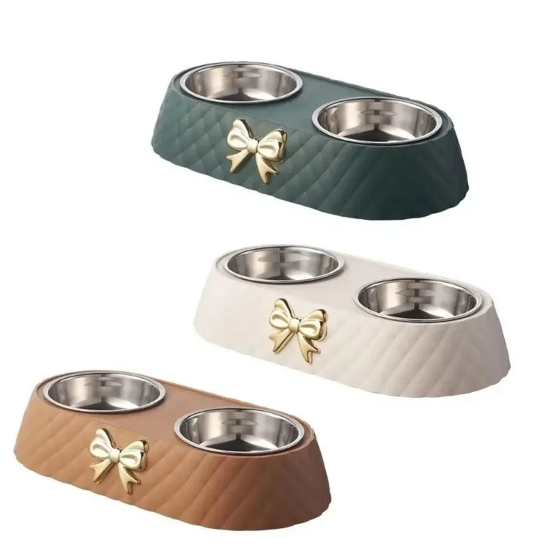 Bowtie Dog Food Bowl And Cat Double Bowl Set Pet Drinking Supplies