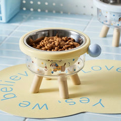 Double layered pet bowl with bracket, stainless steel cat and dog feeding bowl, anti slip protrusion pet feeder