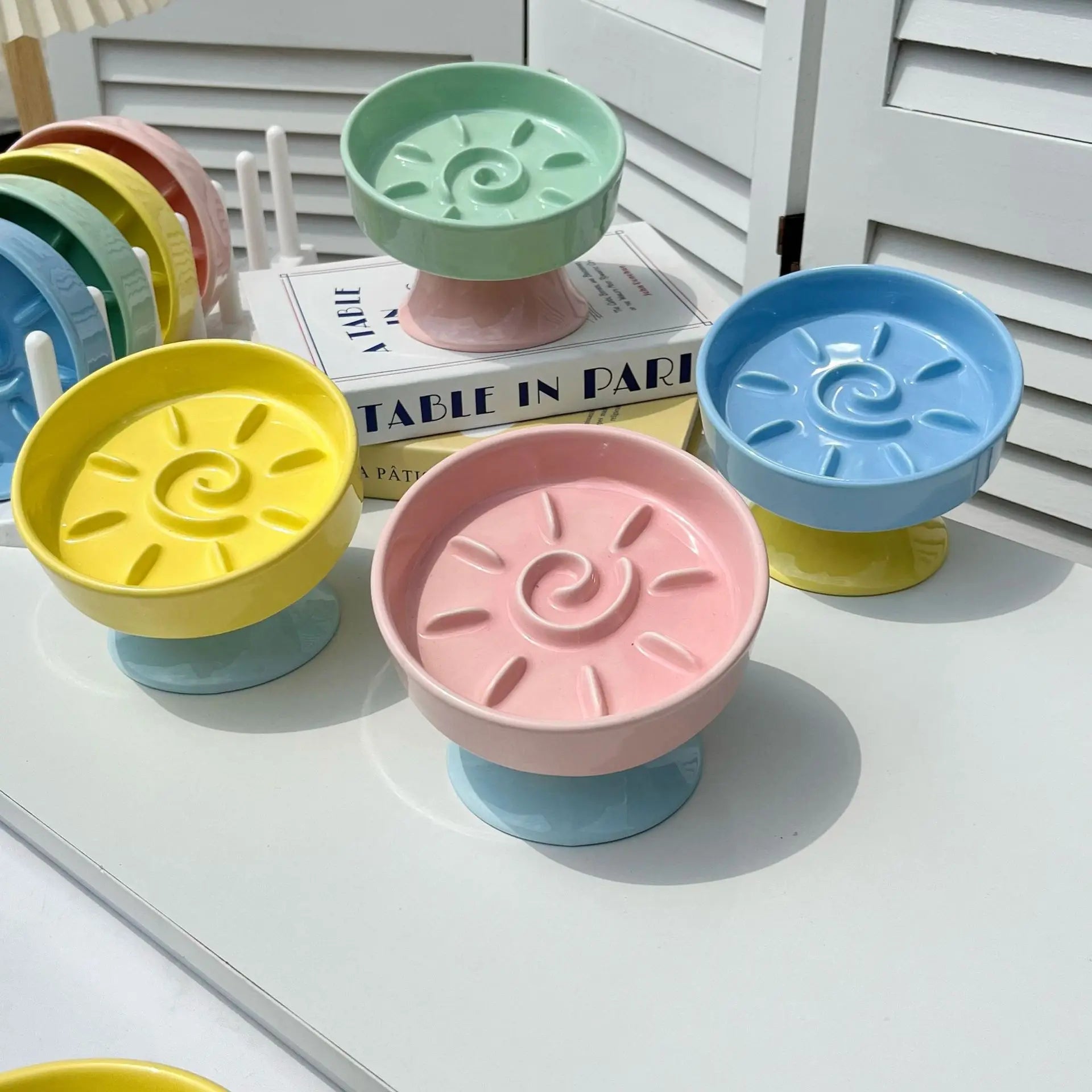 High Foot Slow Feeder Pet Bowl Cat Medium Capacity Anti Choking Anti Tilt Spine Care Ceramic Household Single Bowl