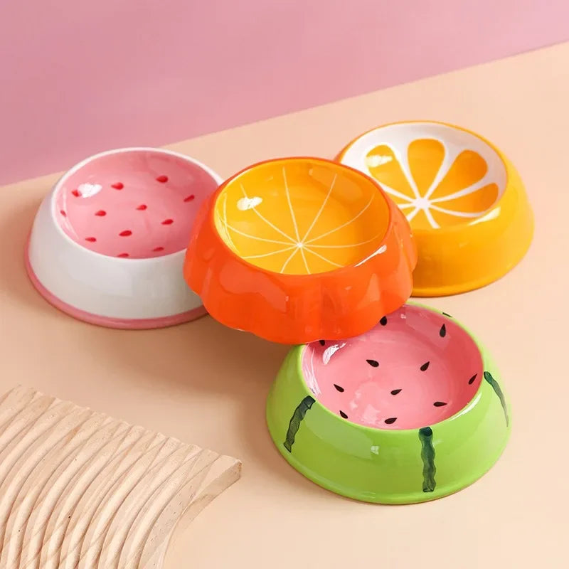 Cute design pet ceramic bowl watermelon strawberry shaped cat food bowl
