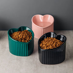 Tilted ceramic cat bowl with bracket - anti tip elevated cat food tray for neck protection