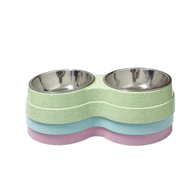 Double pet bowls, dog food dispensers, stainless steel pet water trays, feeders