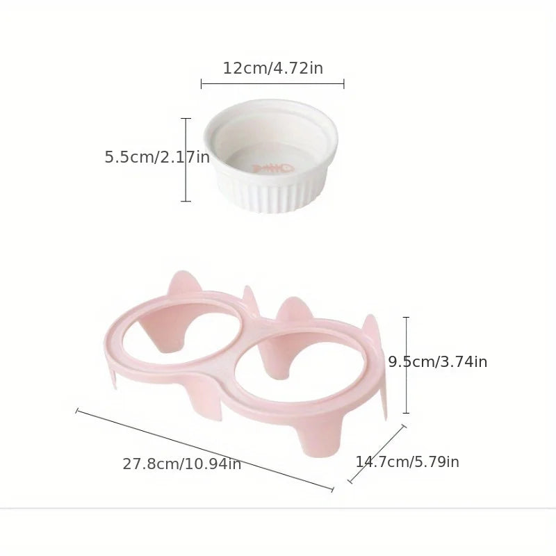 Pet Feeding Bowl Cat Single Capacity 15 ° Tilt Neck Protection Non slip Stainless Steel Plastic