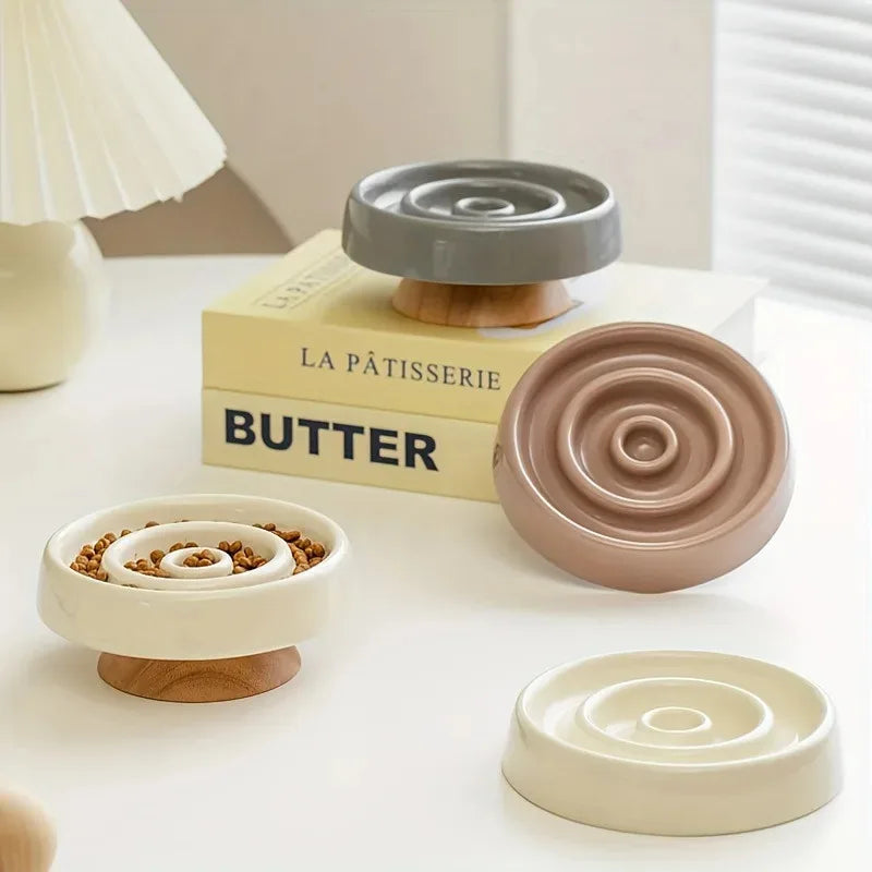 Ceramic anti drum pet feeding container - slow feeding bowl for dogs and cats to prevent rapid feeding