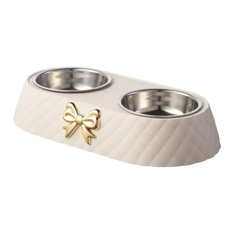 Bowtie Dog Food Bowl And Cat Double Bowl Set Pet Drinking Supplies