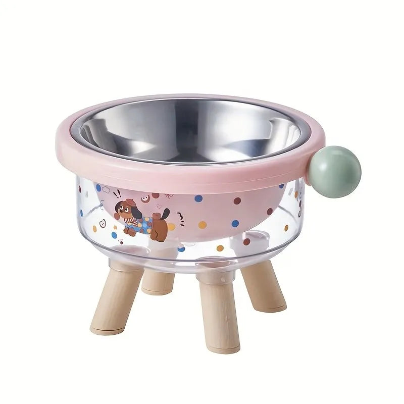 Double layered pet bowl with bracket, stainless steel cat and dog feeding bowl, anti slip protrusion pet feeder
