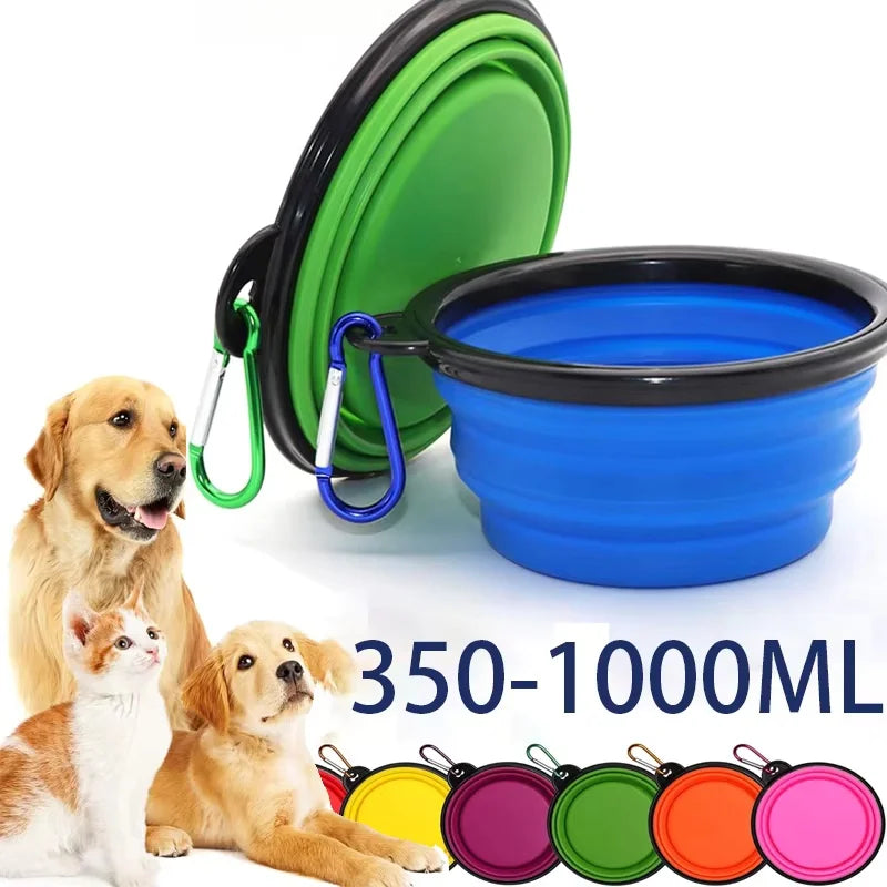 Folding Portable Silicone Dog Feeder Bowl 2-in-1 Pet Dispenser for Outdoor Travel Food And Water Container for Dogs And Cats