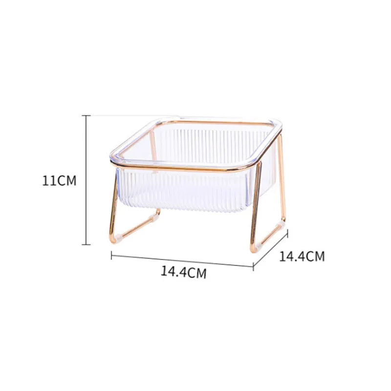 Pet Double Bowl Transparent Tall Cat Bowl Drinking Water Cat Food with Golden Bracket