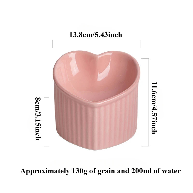 Tilted ceramic cat bowl with bracket - anti tip elevated cat food tray for neck protection