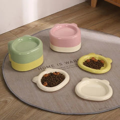 Durable plastic PP cat bowl, cute kitten bowl, teddy bear pet supplies