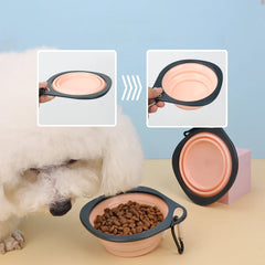 Pet food bowl, cat and dog food, pet silicone folding portable 2-in-1