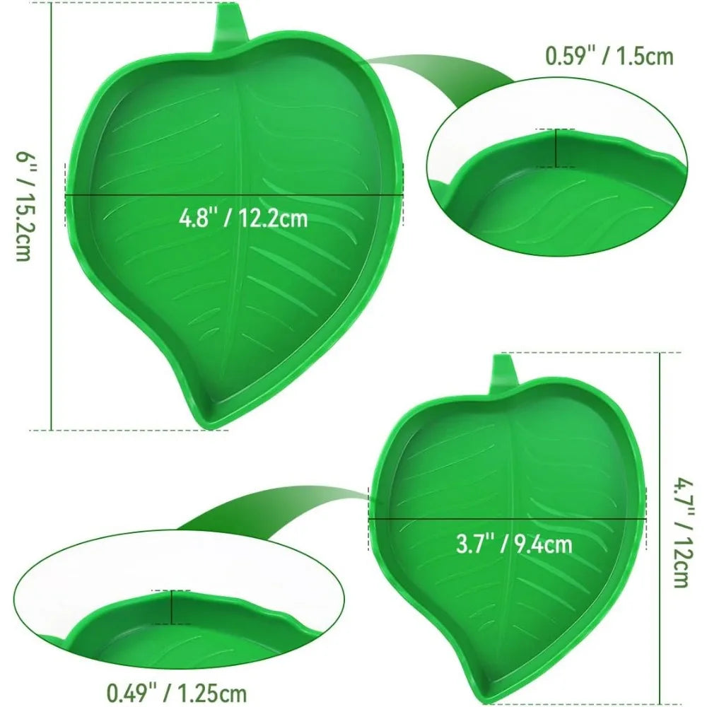 Two-Piece Leaf Design Bowl Plate for Reptiles and Small Animals