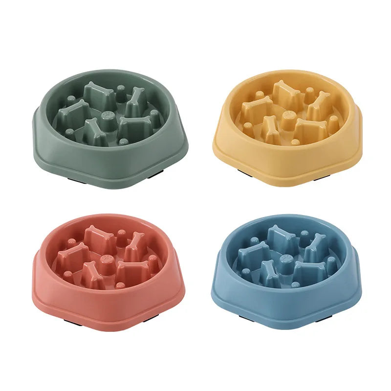 Pet cats and dogs slow eating bowl fat helps with health, round anti suffocation, thick anti slip, multi-color