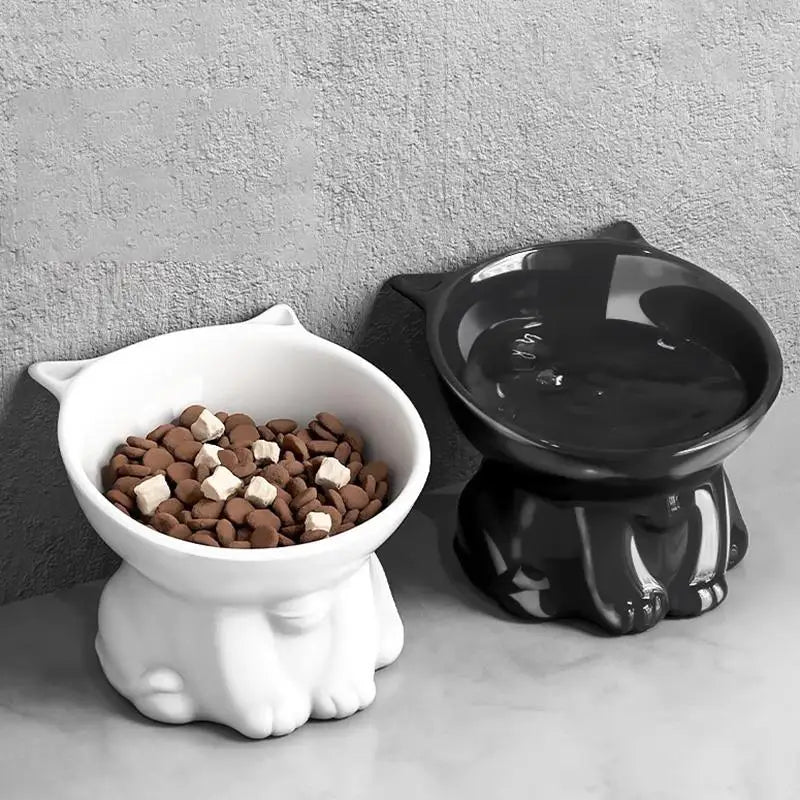 Elevated anti tilt cat bowl neck protection dual-use pet food and water dispenser